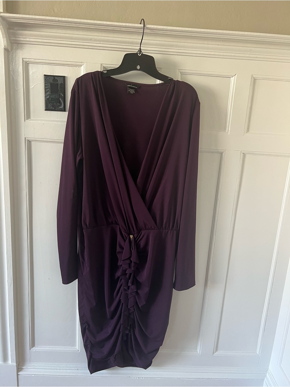 Moda International Plum Long-Sleeve Wrap Dress with Ruching